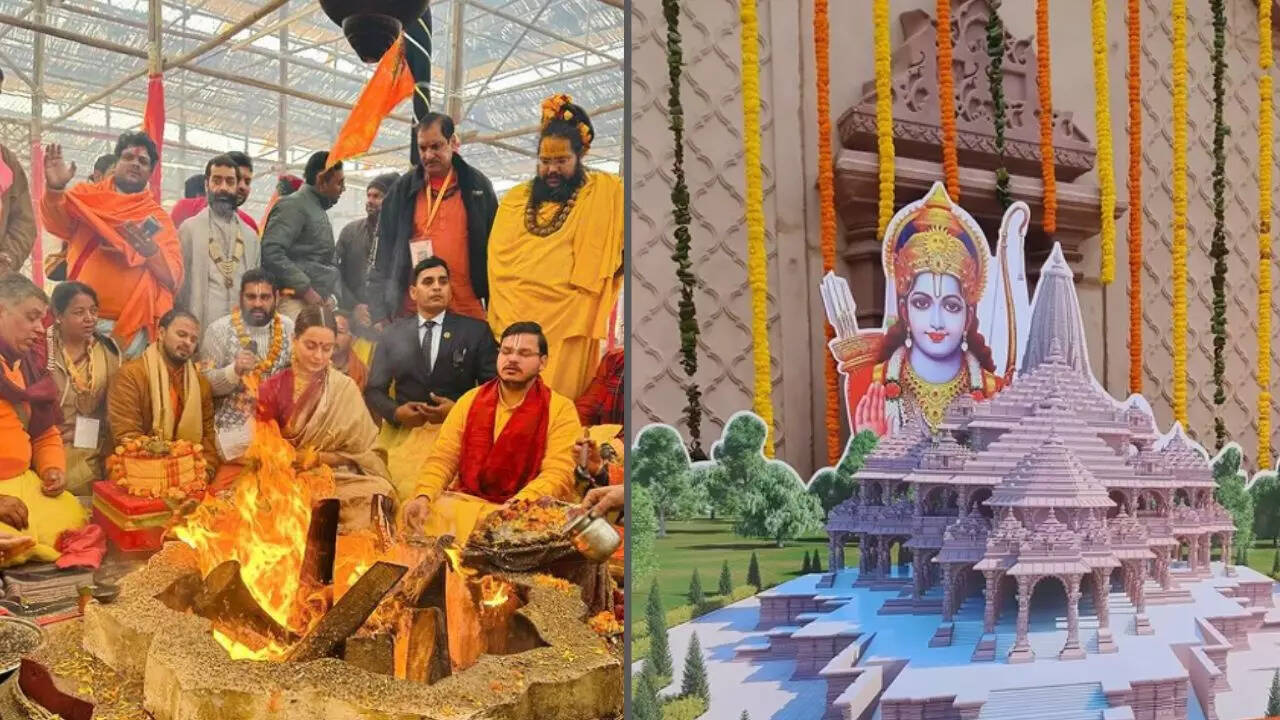 राम मंदिर के उद्घाटन के लिए अयोध्या पहुंचीं कंगना रनौत भगवान के आगमन से पहले किया महायज्ञ