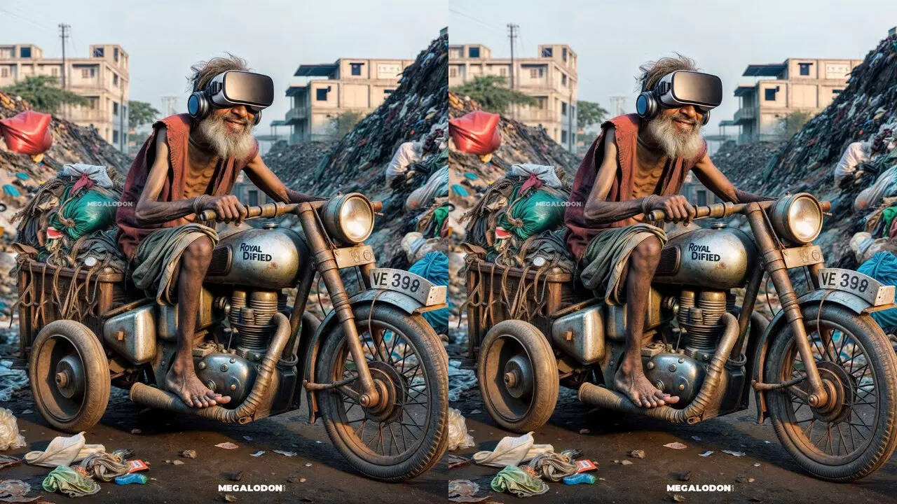 एआई ने कल्पना की है कि भारत में साल 2050 में सबसे गरीब इंसान के पास भी बुलेट होगी।