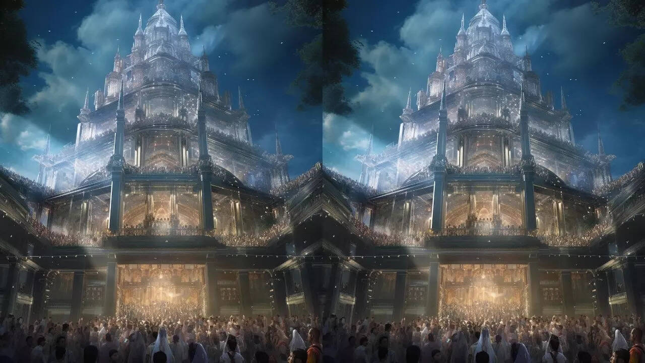 तस्वीरों में देखेंगे कि मंदिरों में कई फ्लोर होंगे और हर फ्लोर में सैकड़ों हजारों लोग पूजा कर रहे हैं। यहां स्पष्ट कर दें कि ये एआई की सिर्फ कल्पना है।