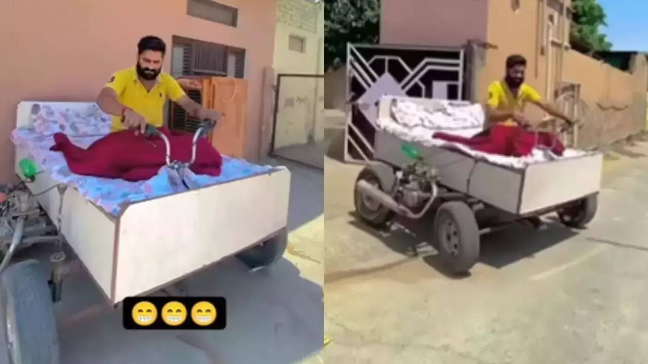 जुगाड़ से बनाया चलने-फिरने वाला बेड