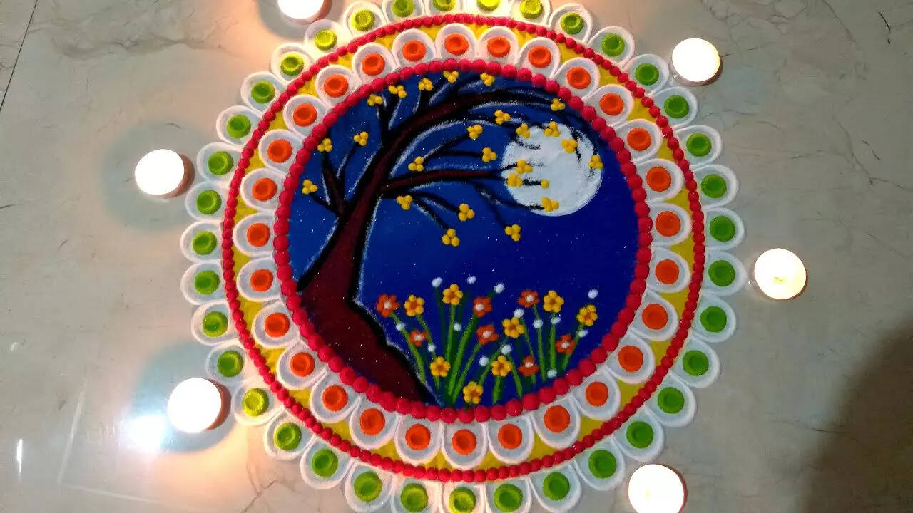Sharad Purnima Rangoli Design शरद पूर्णिमा रंगोली डिजाइन