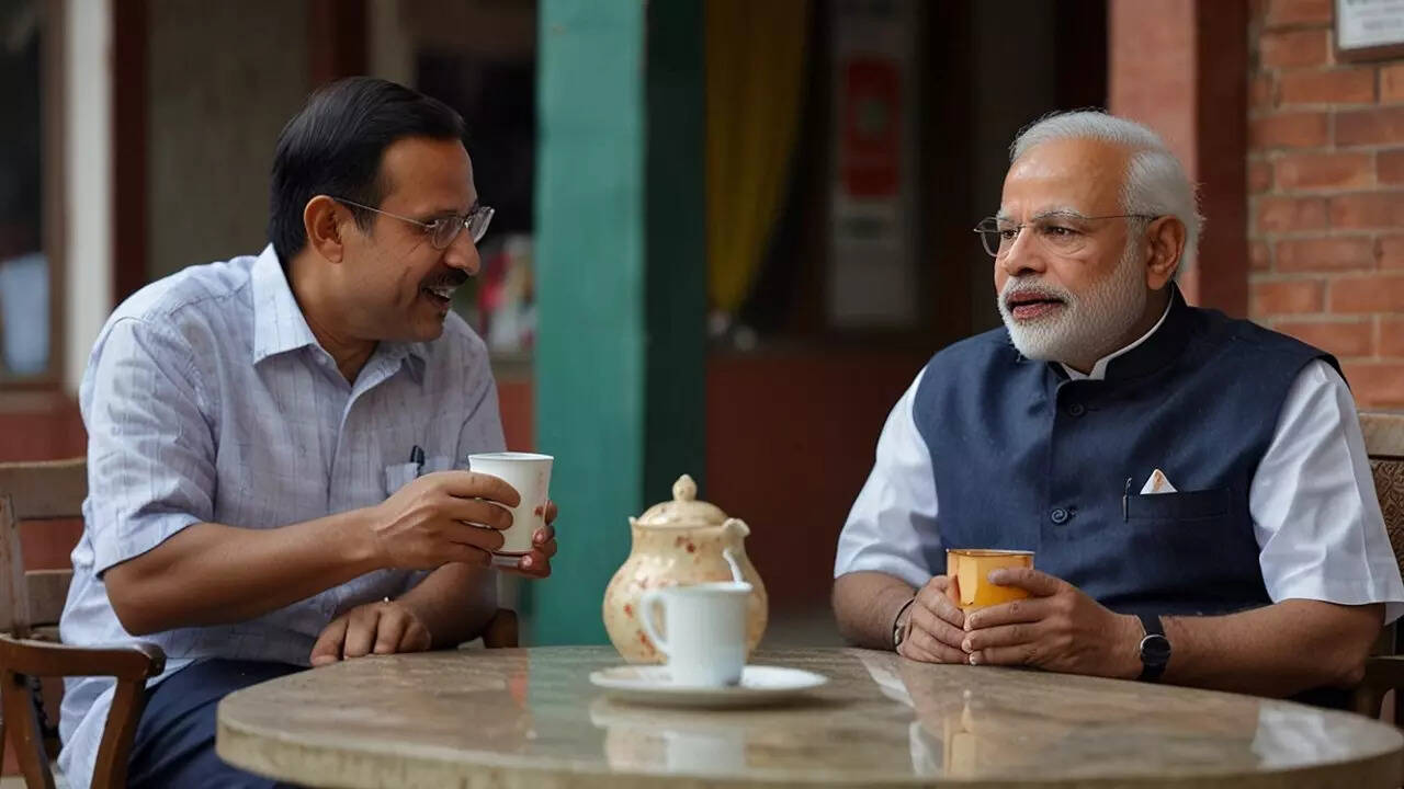 AI फोटो में दोनों नेता चाय की चुस्कियां लेते हुए चर्चा करते दिख रहे हैं।