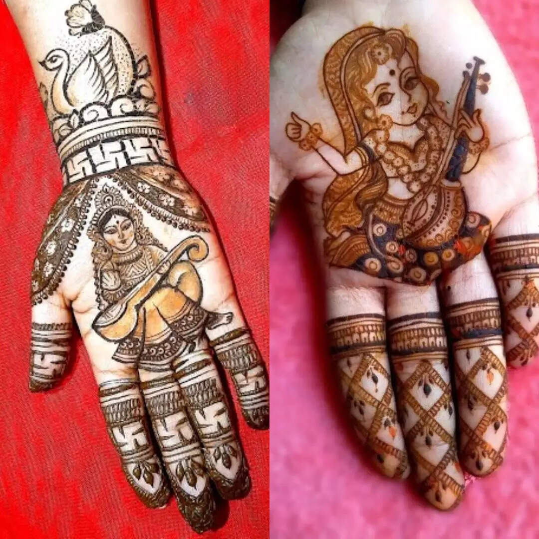सरस्वती मां की फोटो वाली मेहंदी