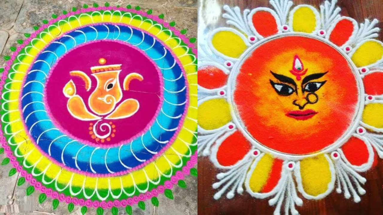 ganpati rangoli design for sheetala ashtami 2025