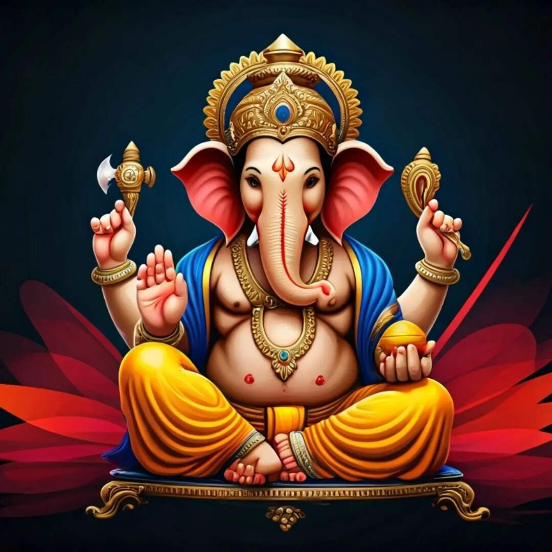 हाथ में लड्डू लिए गणेश का AI से बना ये रूप मनमोहक है। Pic Canva