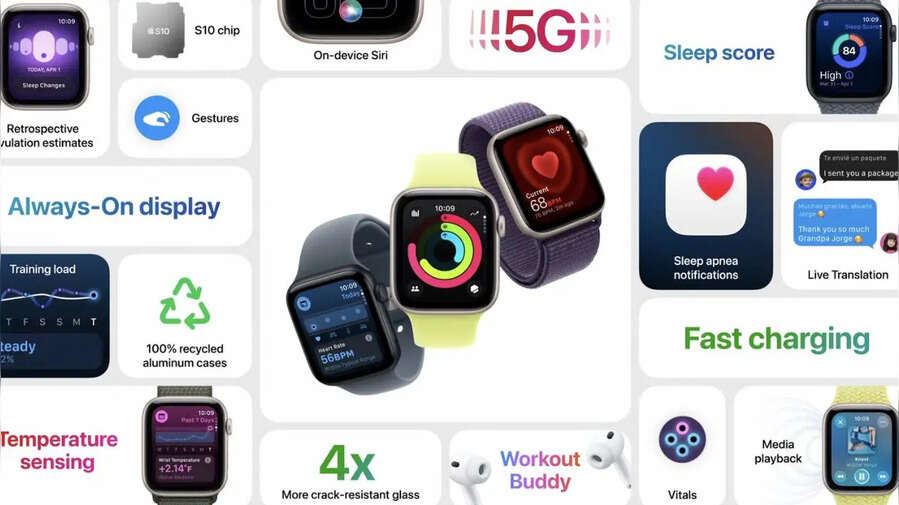 Apple Watch SE हुई लॉन्च आईफोन 17 सीरीज लॉन्च इवेंट में कंपनी की तरफ से Apple Watch SE का नया वेरिएंट भी मार्केट में लॉन्च कर दिया गया है। यह एप्पल वॉच कंपनी की नॉर्मल वॉच के मुकाबले काफी सस्ती है। कंपनी ने इसमें इसमें Sleep Apnea और Sleep Score का धांसू फीचर दिया