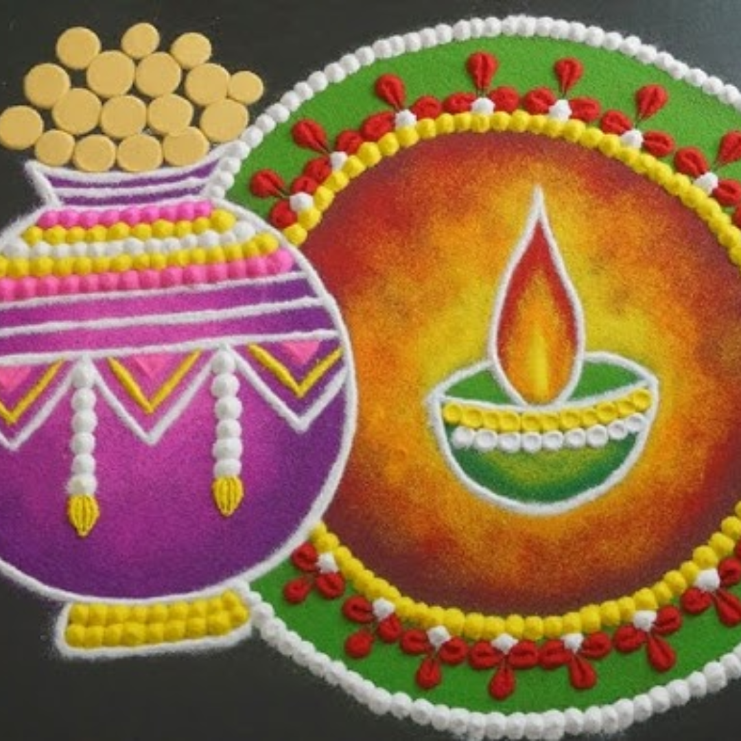कलश और दीया रंगोली