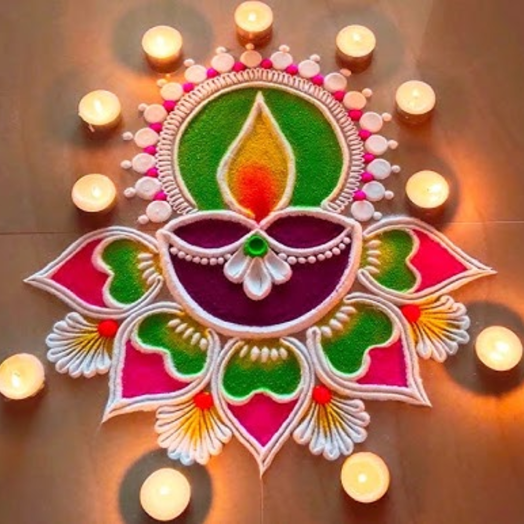 फूल दीया रंगोली