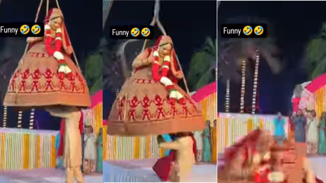 Today Viral Video: क्रेन से नीचे उतर रही थी दुल्हन, बीच में हुआ ऐसा खेल दूल्हे की बज गई बैंड