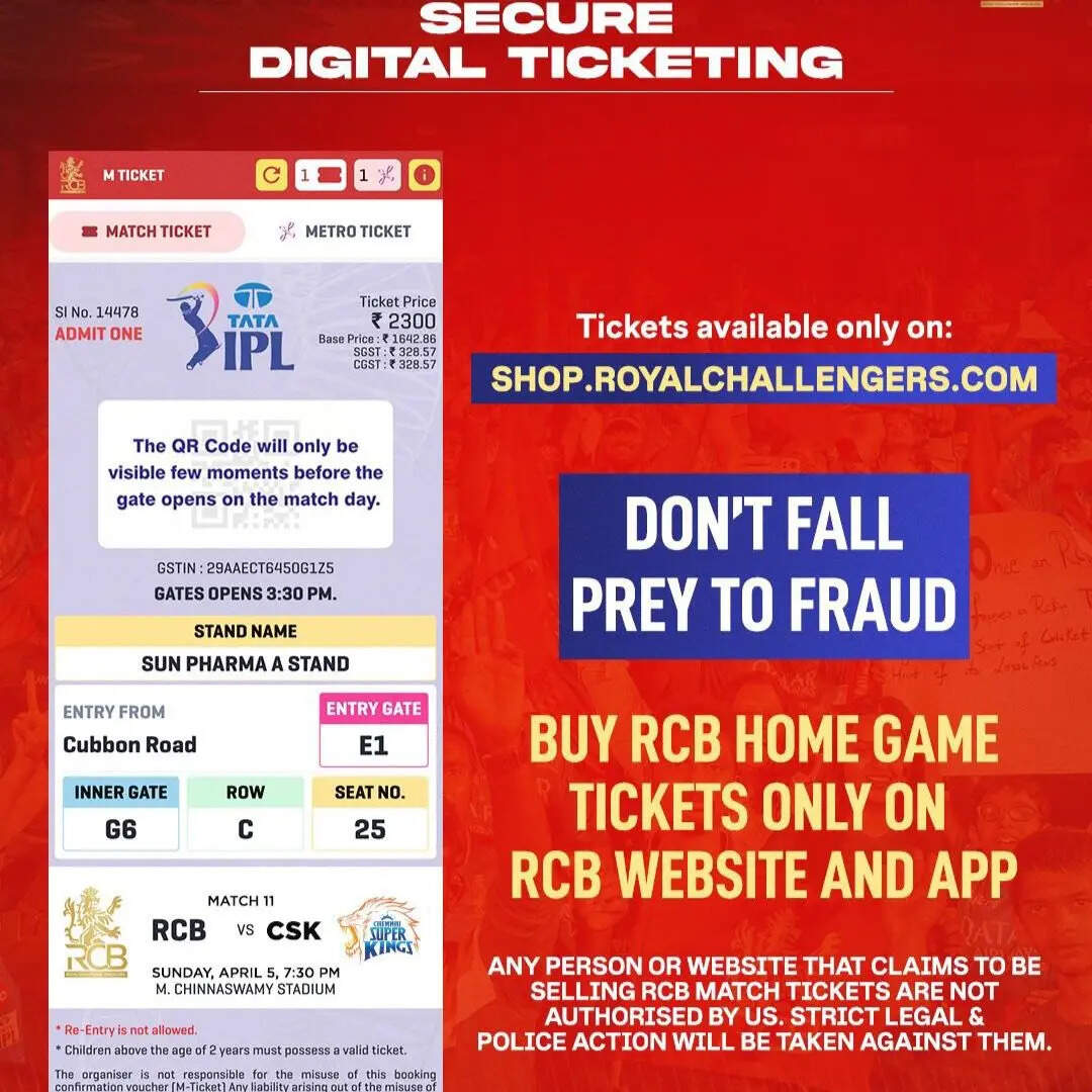RCB vs CSK Match Tickets Kaise Book Karen: RCB vs CSK IPL 2026 match ...