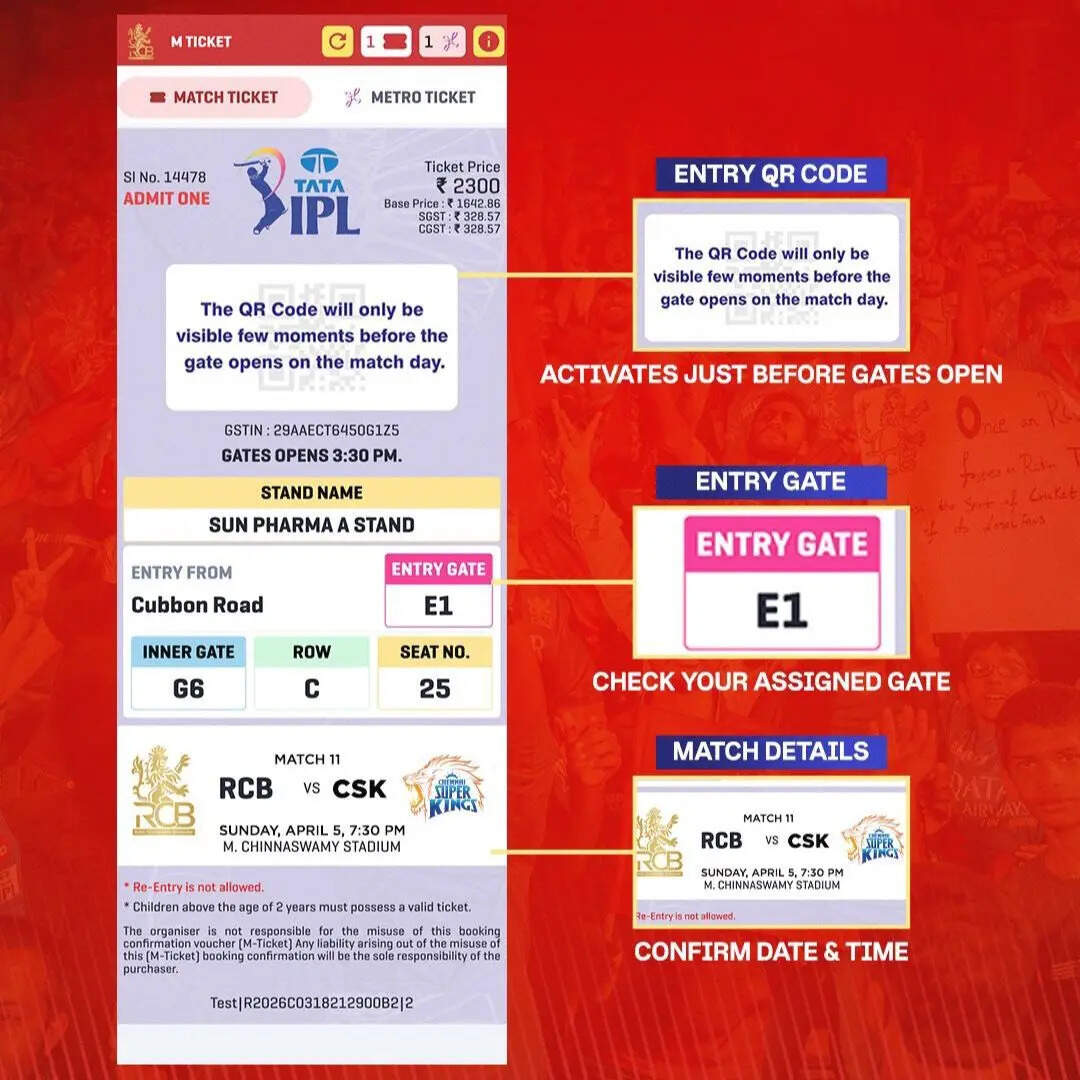 RCB vs CSK Match Tickets Kaise Book Karen: RCB vs CSK IPL 2026 match ...