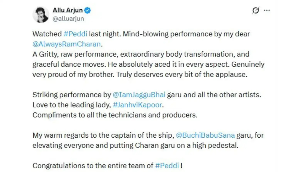 पुष्पा AKA अल्लू अर्जुन ने की राम चरण की तारीफ, Peddi को बताया "काबिल-ए-तारीफ"