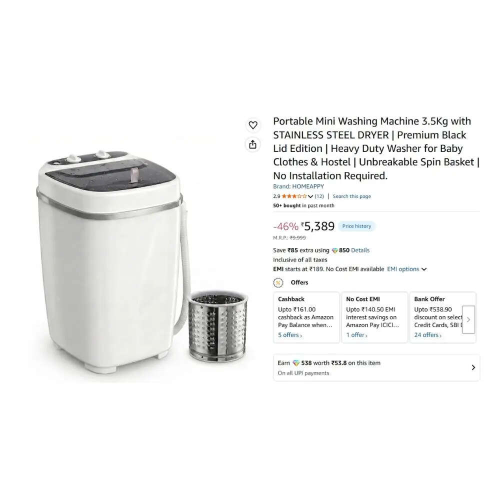 Portable Mini Washing Machine 3.5Kg 