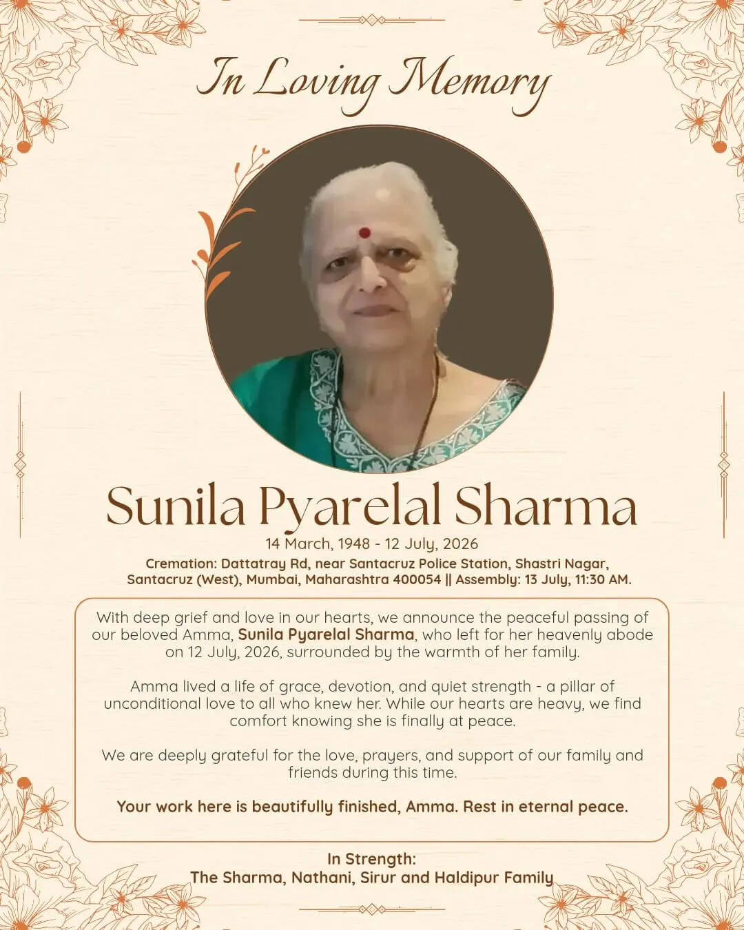 Sunila Sharma Death.