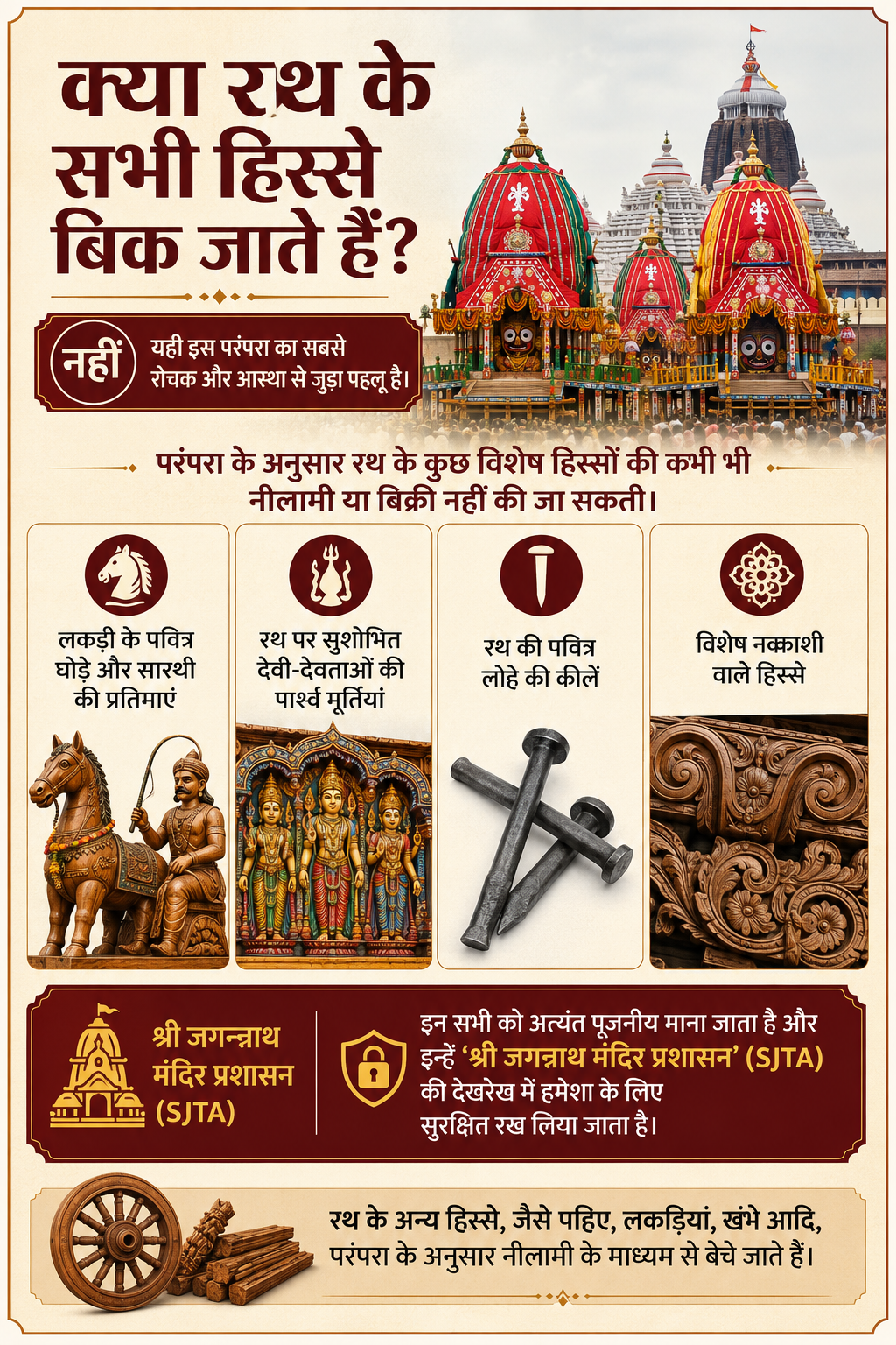 SJTA रथ की सारी चीजें नहीं बेचता। ये खास चीजें अगल साल रथयात्रा के लिए संभालकर रख ली जाती हैं।