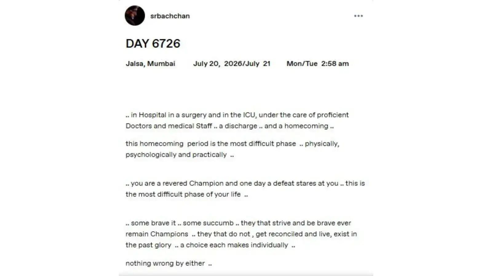 Amitabh Bachchan's Blog Post.