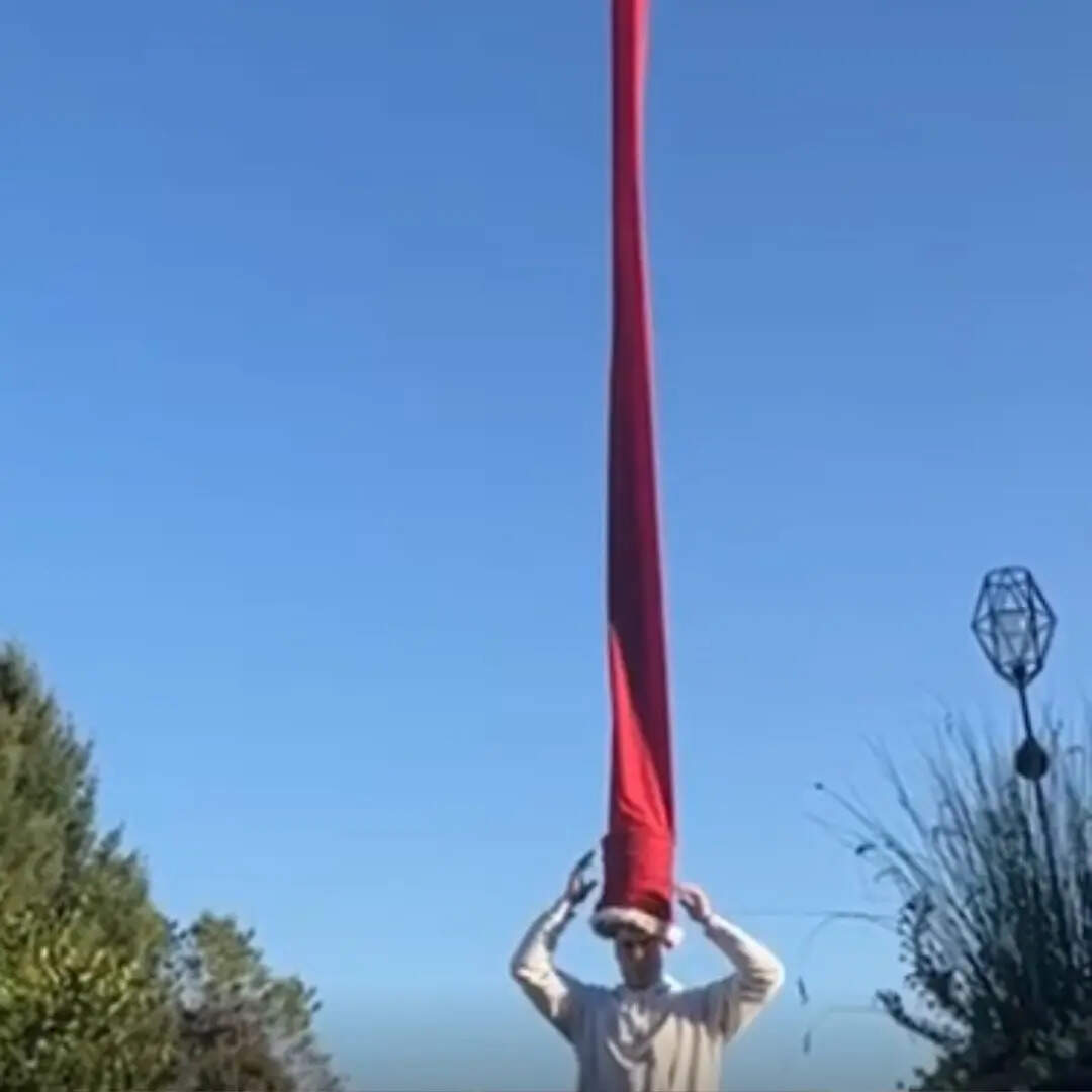 सिर पर पहन ली गगनचुंबी टोपी