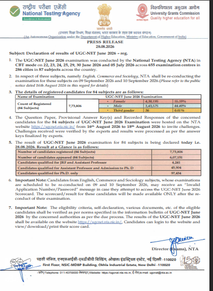 UGC NET June Result 2026