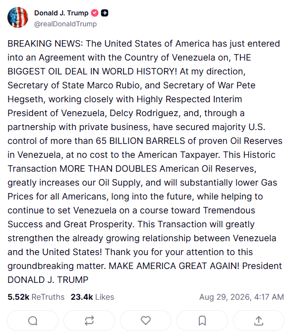 Trump Venezuela Oil Deal
