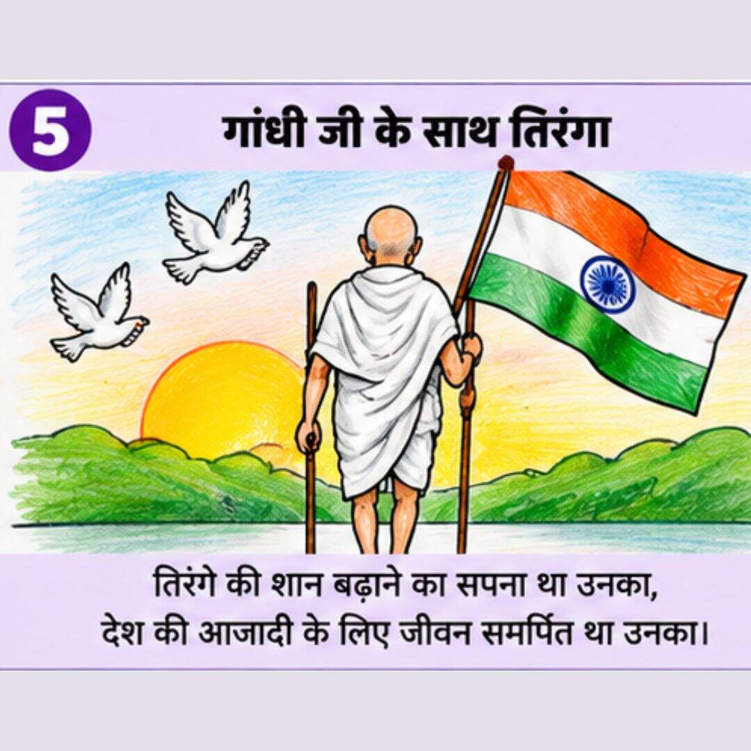 गांधी जी के साथ तिरंगा