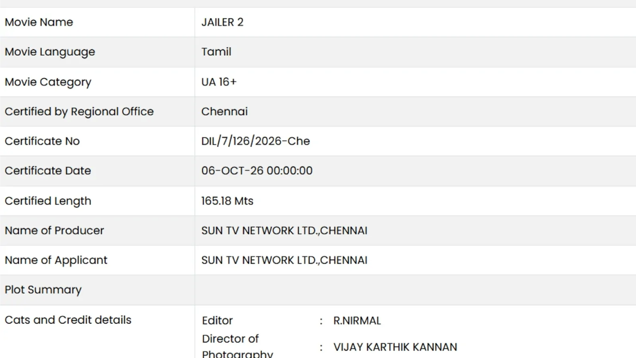Jailer 2 Gets UA 16+ Certificate From CBFC