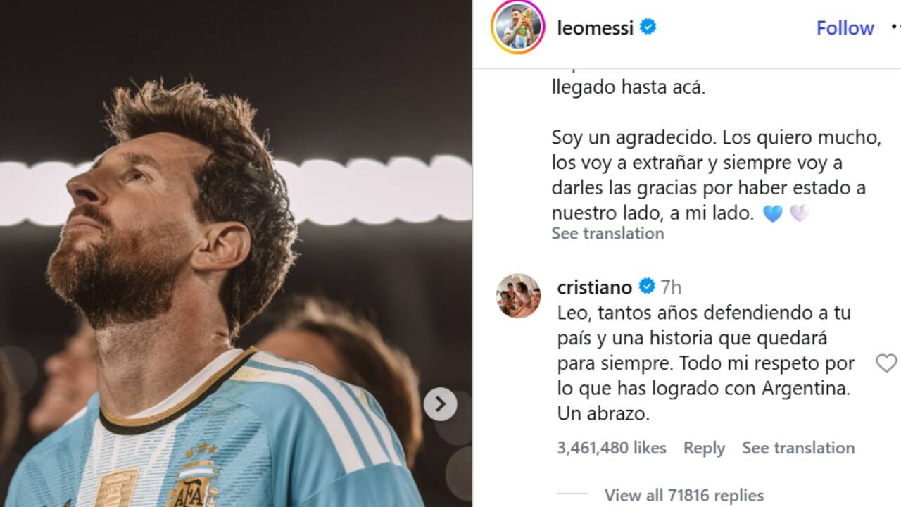 मेसी के विदाई पोस्ट पर रोनाल्डो ने लिखा जवाब (Instagram/Leomessi)