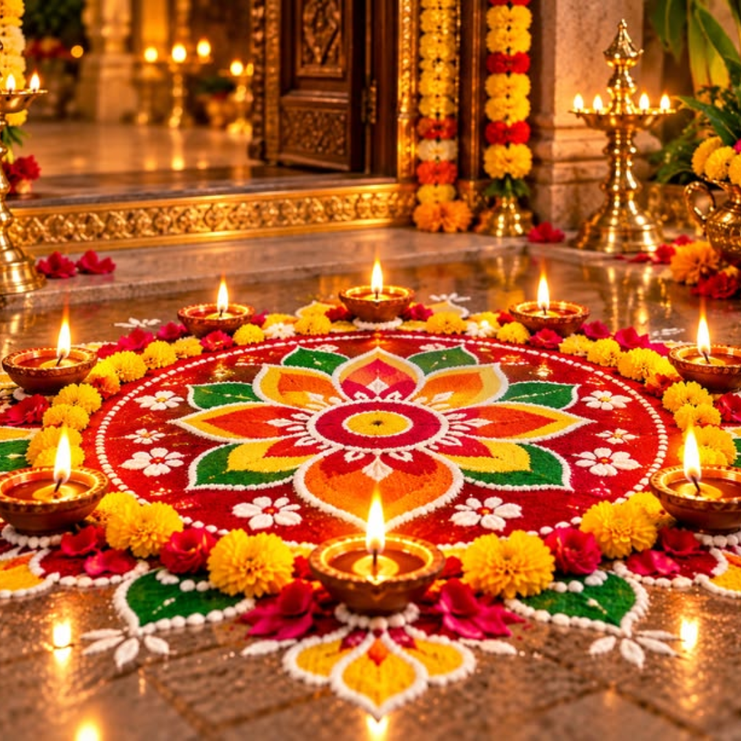 ​रंगोली से सजाएं मंदिर​
