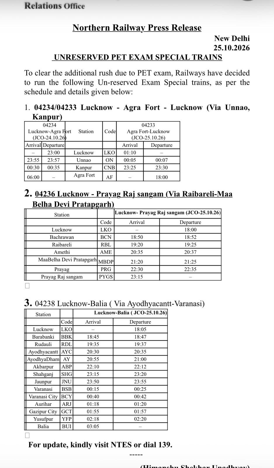 special trains for PET exams.