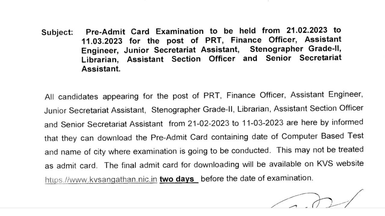 kvs released official notice
