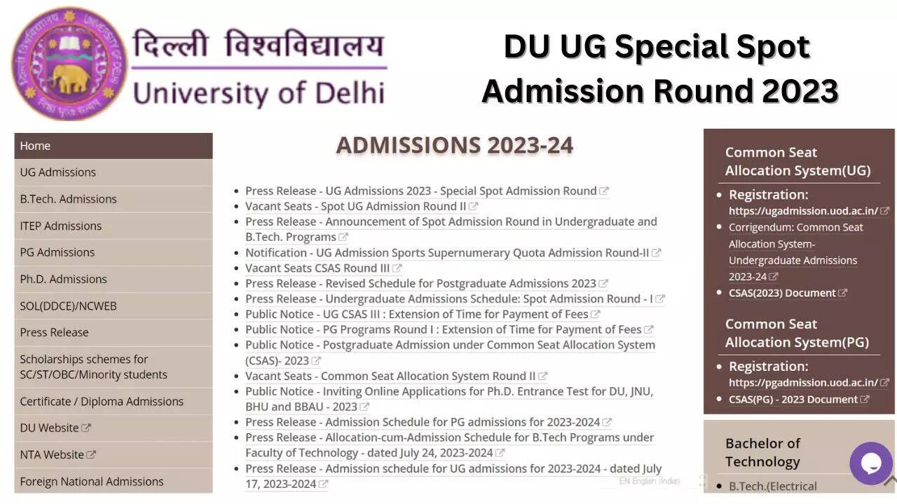 DU UG Special Spot Admission Round 2023