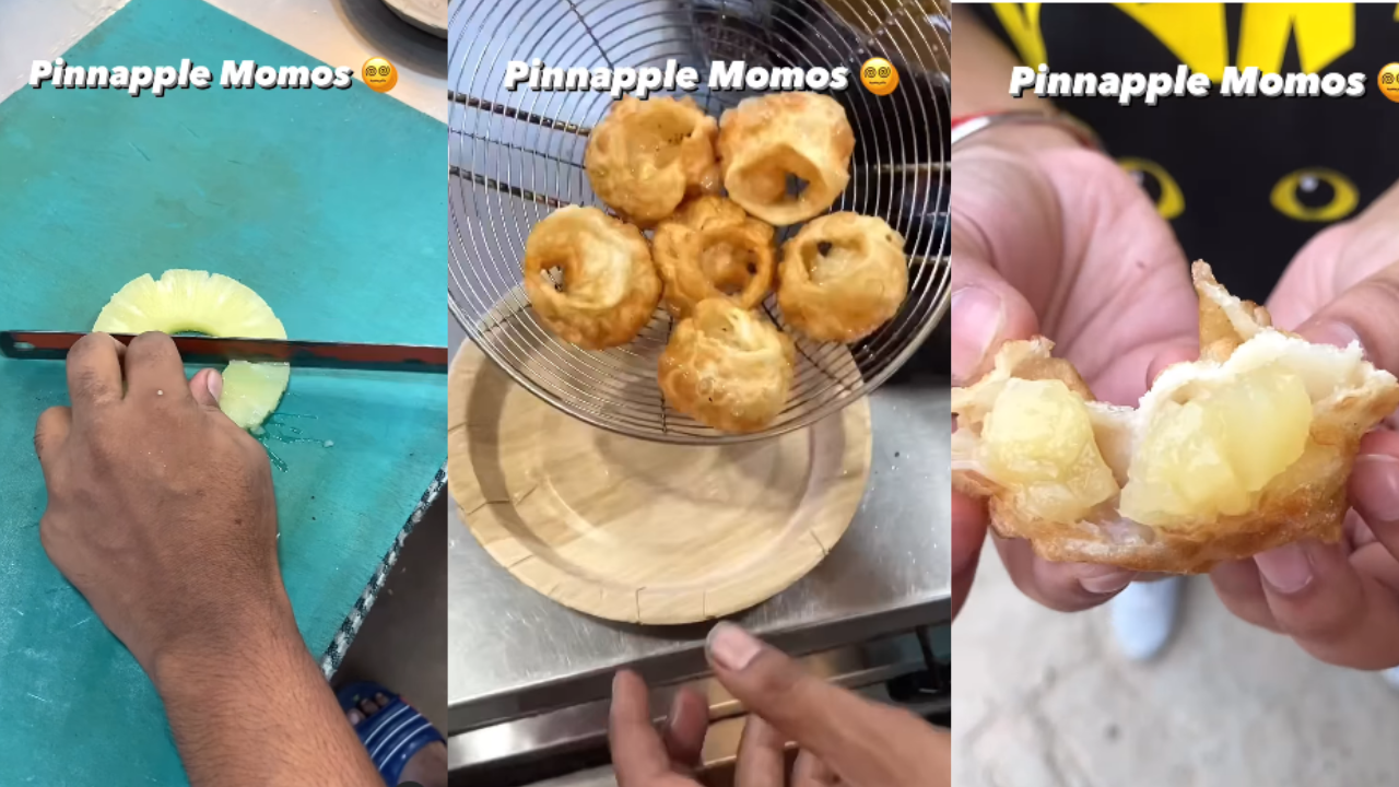 pineapple momos viral video, pineapple momos video, weird food combination, trending viral video, viral news in hindi