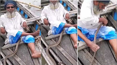 VIDEO: नाव पर बैठकर आराम फरमा रहे थे चचा, फिर चुपके से सांप ने जो किया उसने महफिल लूट ली