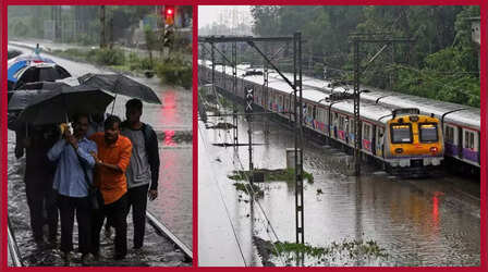 Mumbai Rain: मुंबई लोकल पर आंधी-बारिश का असर, ठाणे स्टेशन पर लगी ट्रेनों की कतार