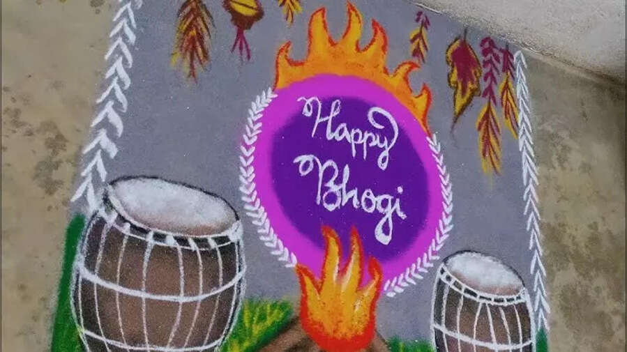 Pongal Festival 2025 Rangoli Design Live हैप्पी पोंगल भोगी रंगोली इमेज