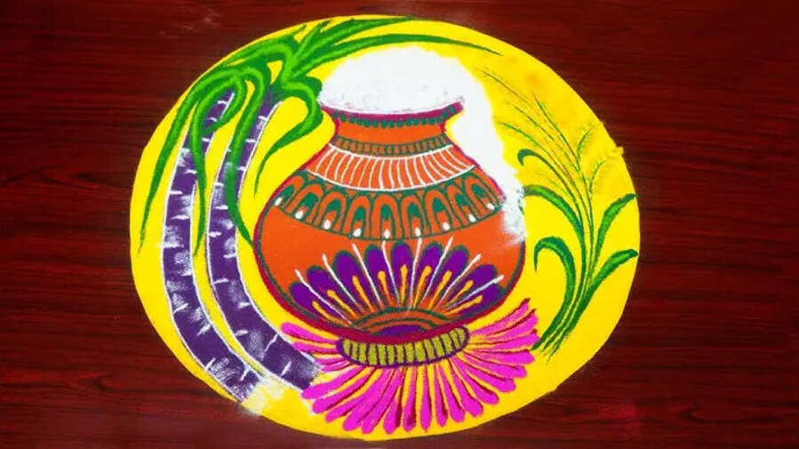 Good Morning Pongal Festival 2025 Rangoli Design Live Pot रंगोली डिजाइन इमेज डाउनलोड
