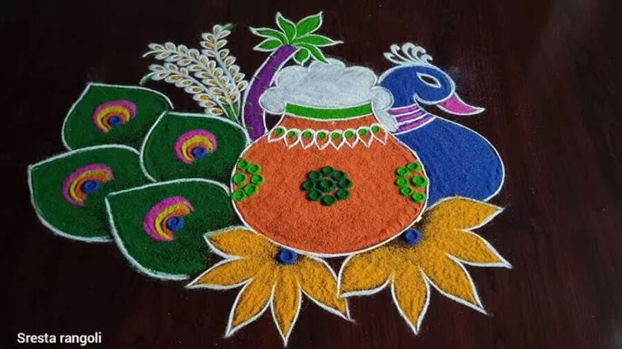 Pongal 2025 Rangoli Muggulu Design Live मोर डिजाइन रंगोली फोटो