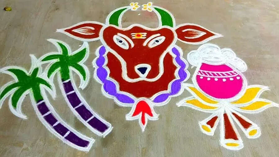 Pongal 2025 Rangoli Muggulu Design Live गाय माता की रंगोली पोंगल कोलम मुगुलु