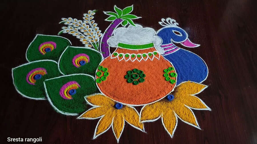 Pongal 2025 Rangoli Muggulu Designs Live मोर वाली रंगोली डिजाइन