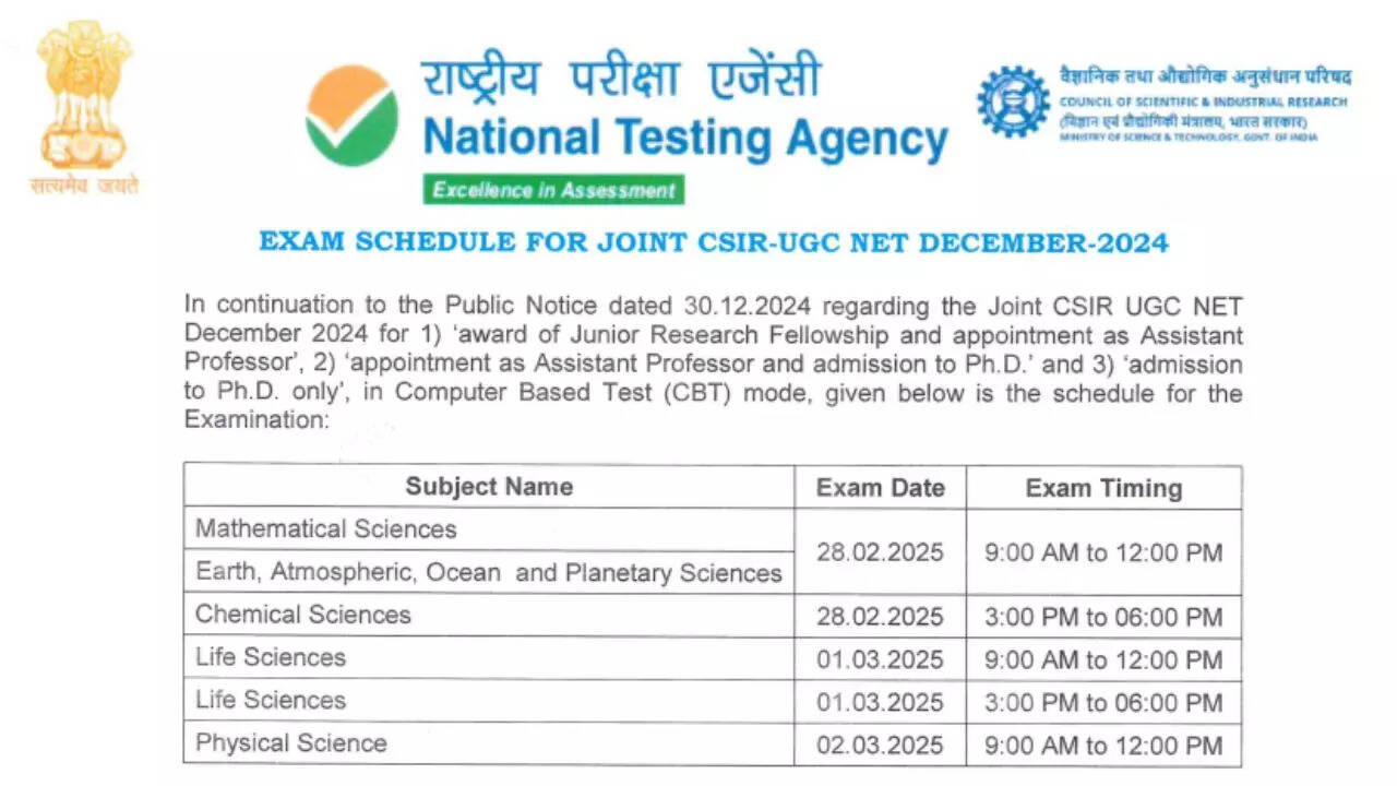 CSIR UGC NET December 2024 Exam Schedule PDF