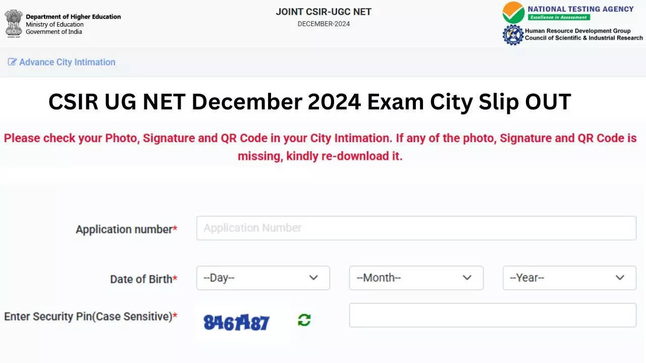 CSIR UG NET December 2024 Exam City Slip OUT