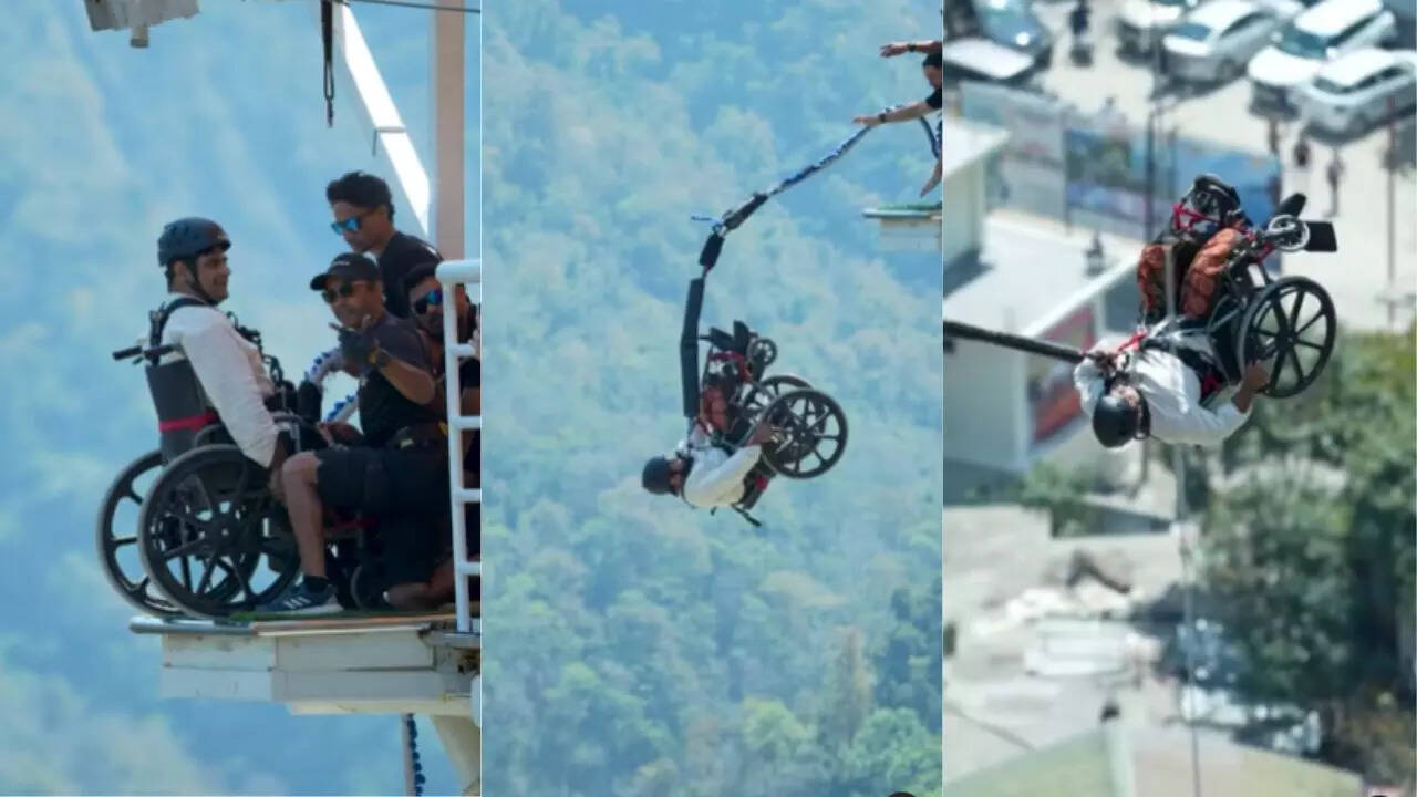 Handicapped Man Bungee Jumping