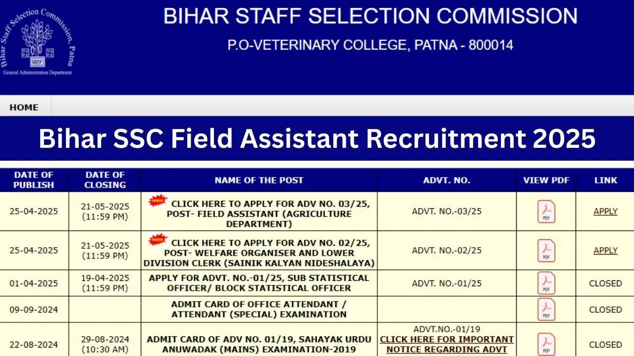 Bihar SSC Field Assistant Recruitment 2025