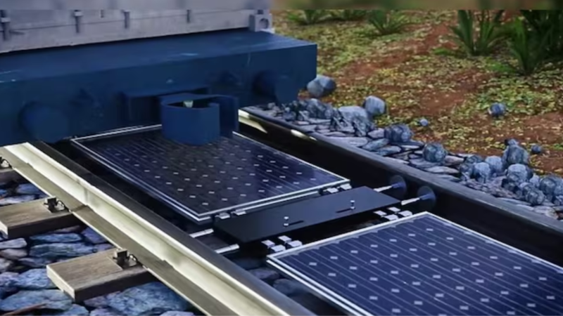 रेलवे ट्रैक पर लगे सोलर पैनल। (Photo Credit- Sun Ways)