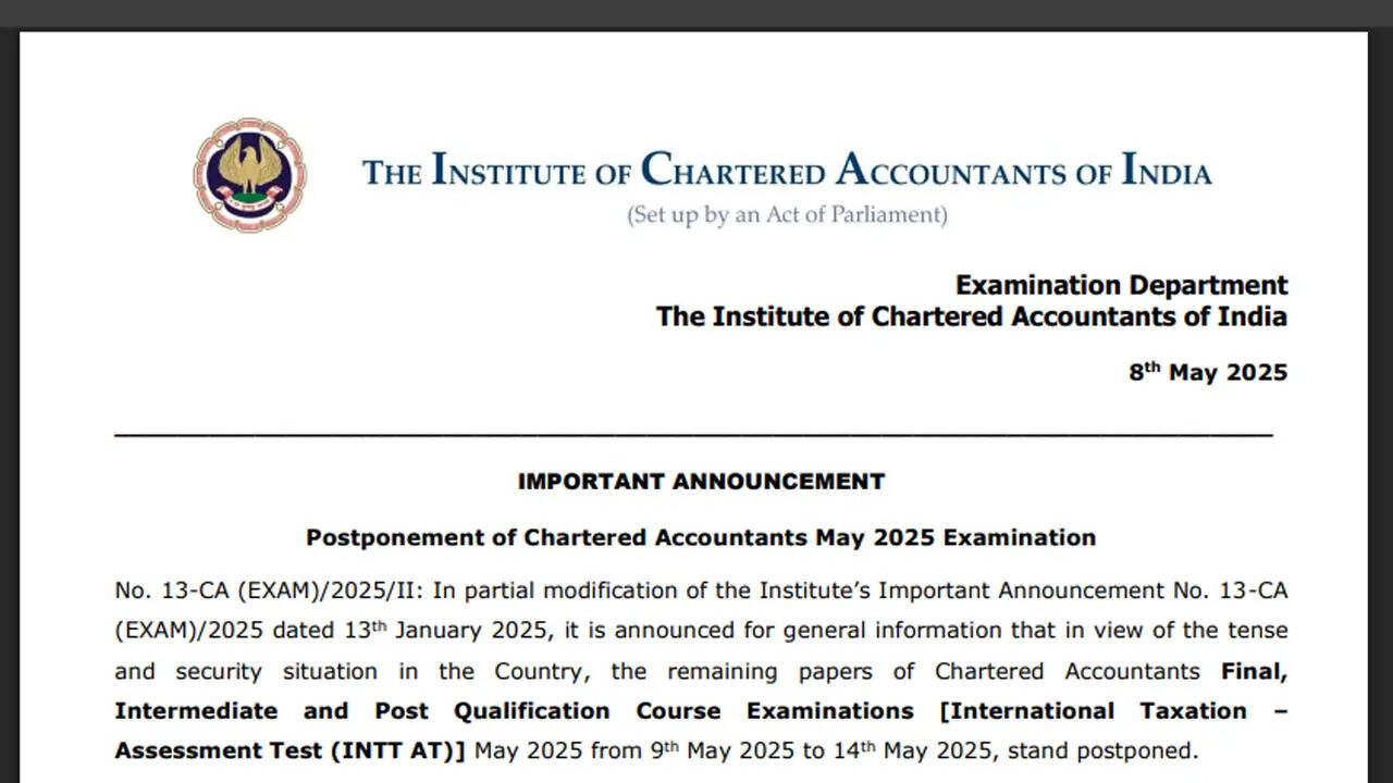 ICAI CA exams postponed