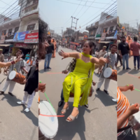Bhabhi Dance ढोल पर बैठकर बीच सड़क भाभी ने किया ऐसा डांस देखकर कहेंगे- गर्दा उड़ा दिया
