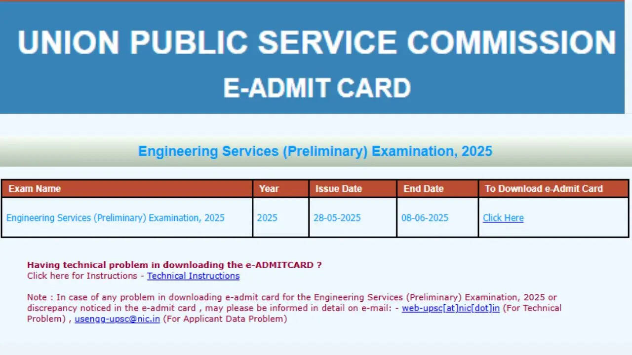 UPSC ESE PRELIMS ADMIT CARD 2025 Download