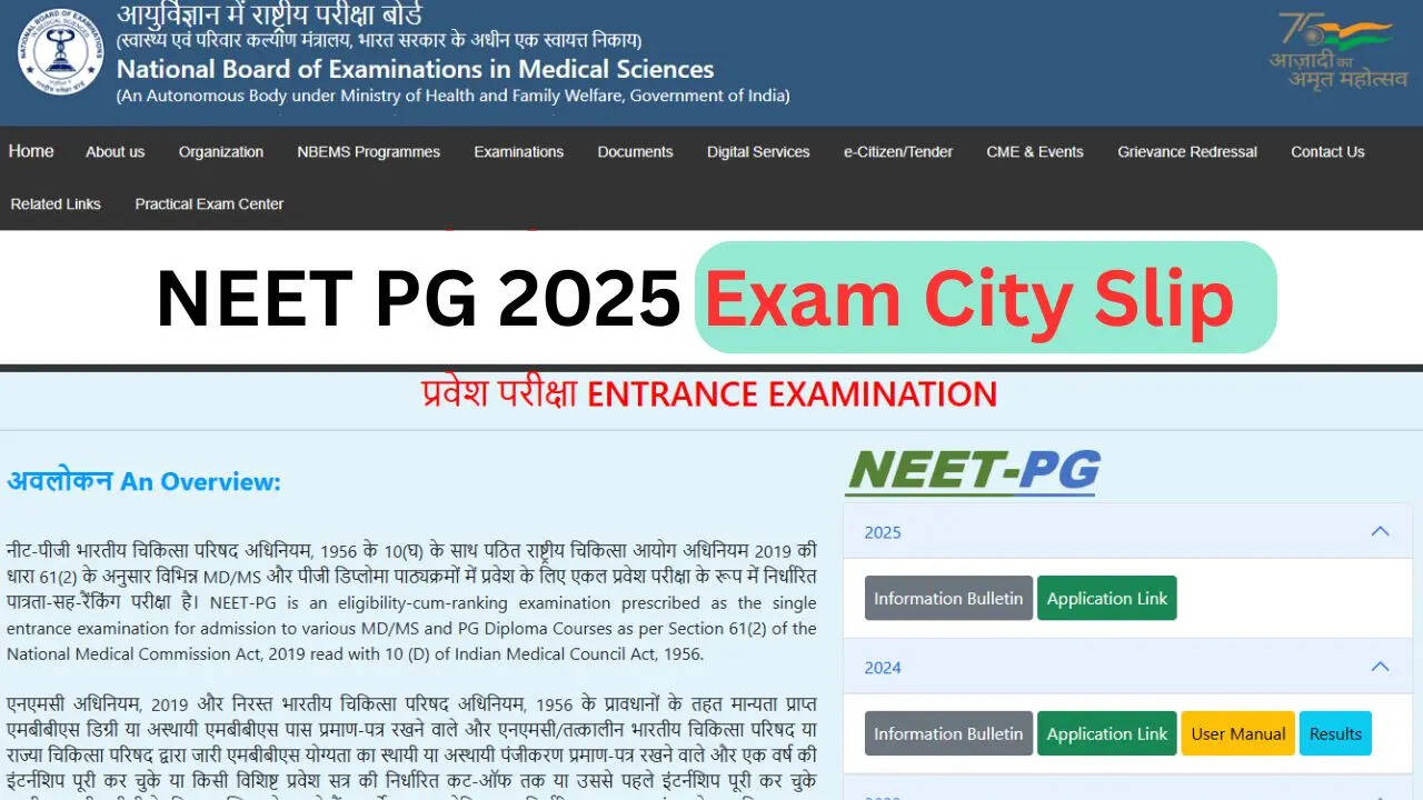 NEET PG 2025 Egzam City Slip