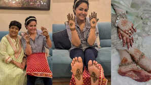 Hina Khan Mehndi design प्यारे पिया के नाम की मेहंदी लगवाकर फूल सी खिली हिना खान हथेली से लेकर पांव पर बनवाए ऐसे डिजाइन