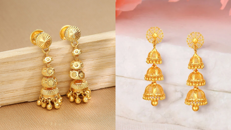 3 layer gold jhumka designs