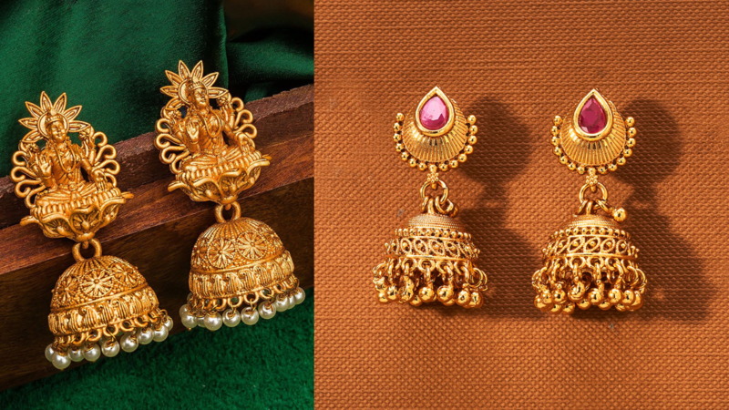 gold temple jhumka designs